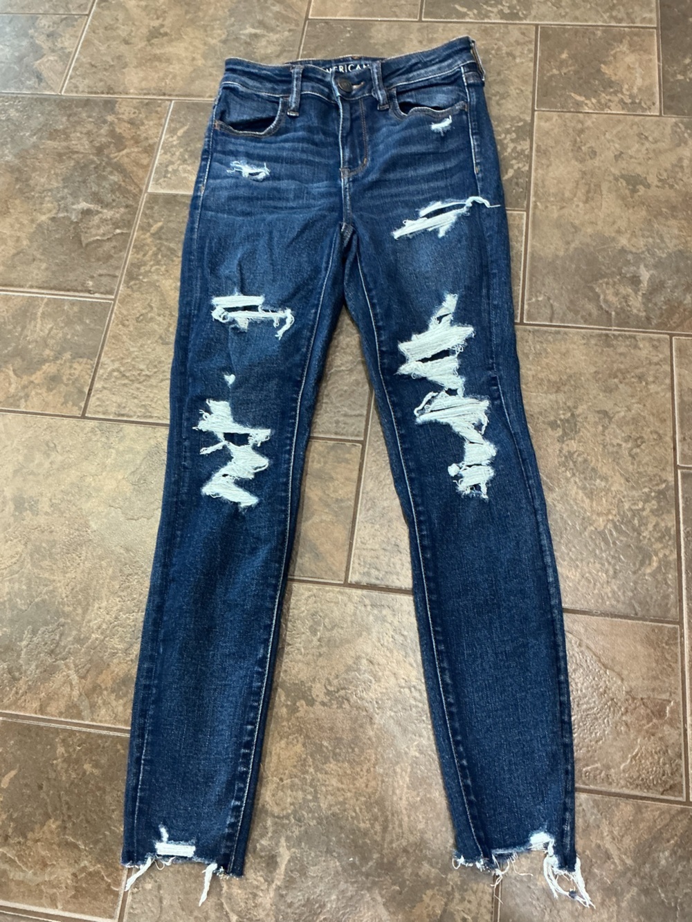 American Eagle Outfitters Dark Blue Distressed High rise Skinny Jeans